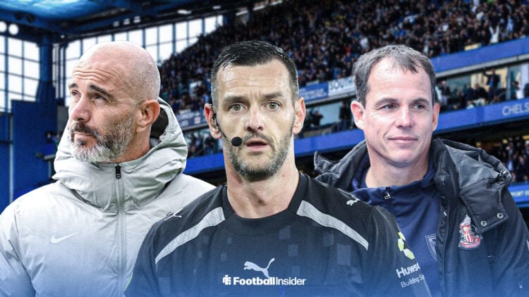Enzo Maresca, Andy Madley and Regis Le Bris at Stamford Bridge