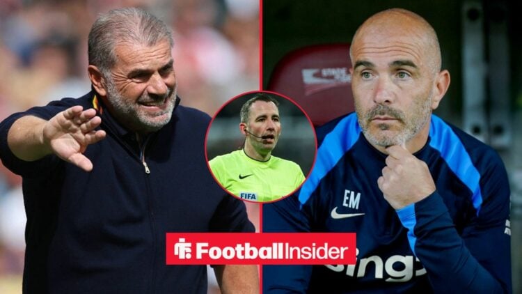 Ange Postecoglou and Enzo Maresca, with Chris Kavanagh in a circular inset