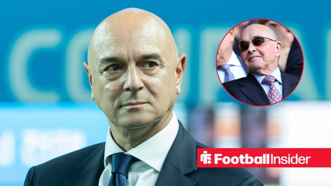 Daniel Levy looking serious with Joe Lewis included in a circular inset