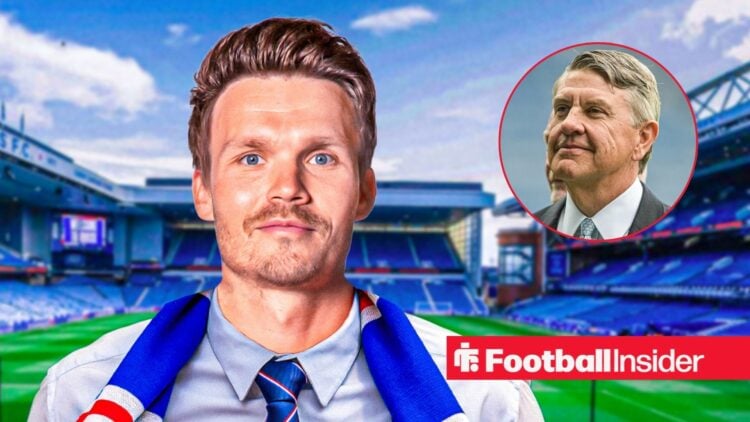 Danny Rohl edited with a Rangers scarf at Ibrox, with Andrew Cavenagh in a circular inset