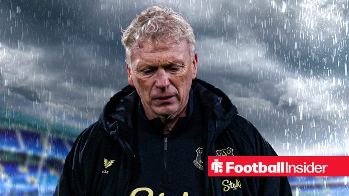 Everton manager David Moyes against a gloomy backdrop.