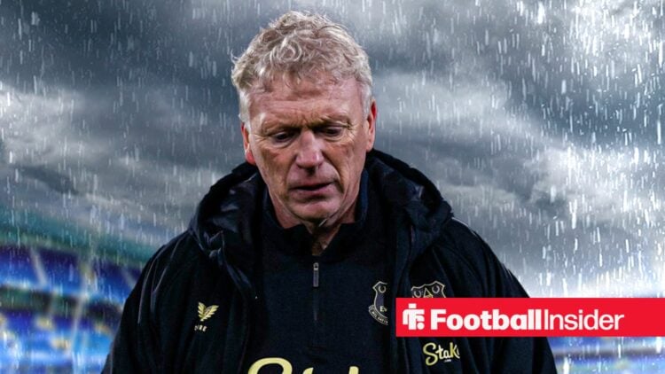 Everton manager David Moyes against a gloomy backdrop.