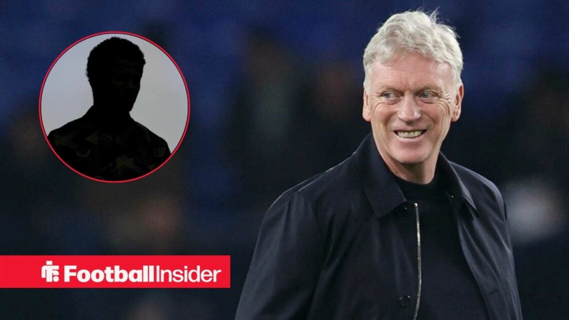 David Moyes grinning, Iliman Ndiaye's silhouette in a circular inset