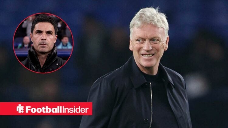 David Moyes smiling on the touchline at Everton, with Mikel Arteta in a circular inset