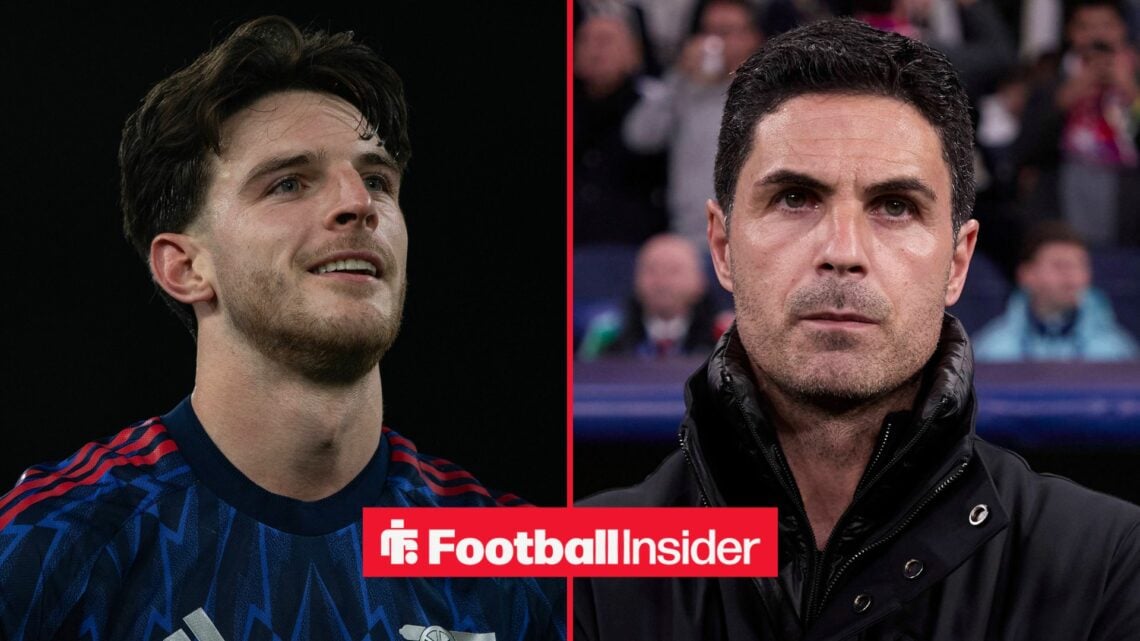 Declan Rice and Mikel Arteta side-by-side