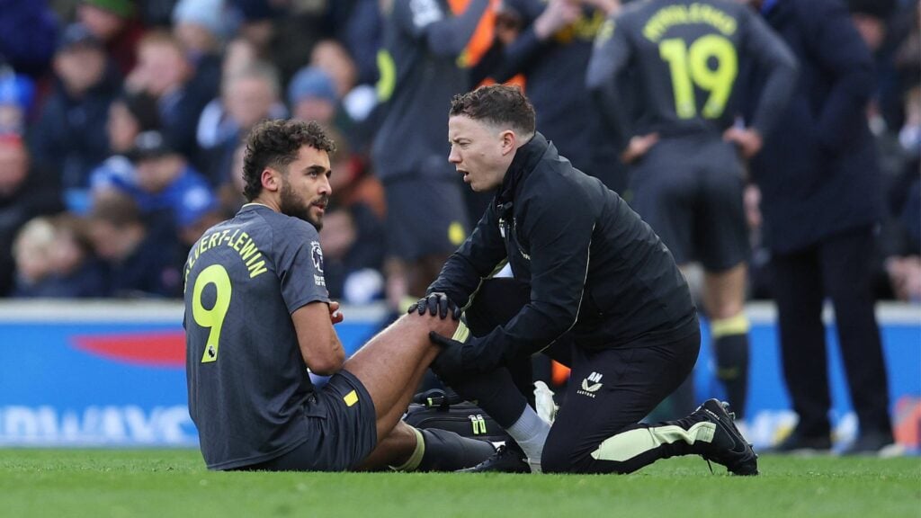 Dominic Calvert-Lewin down injured and receiving treatment