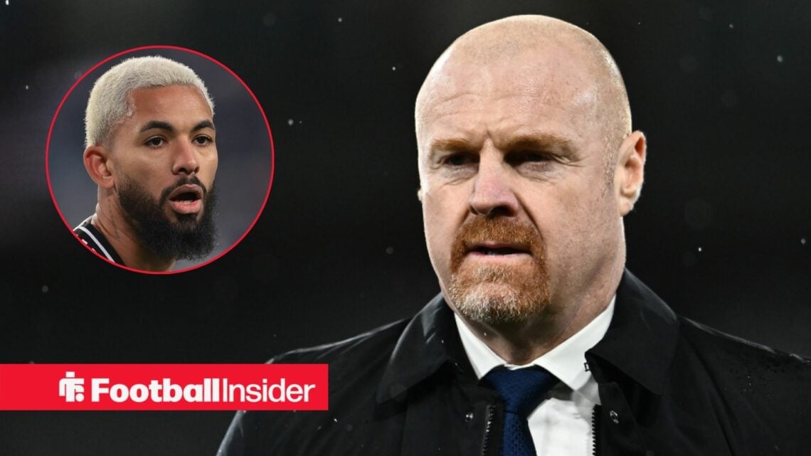 Douglas Luiz looking focused on the left with Nottingham Forest manager Sean Dyche on right looking serious