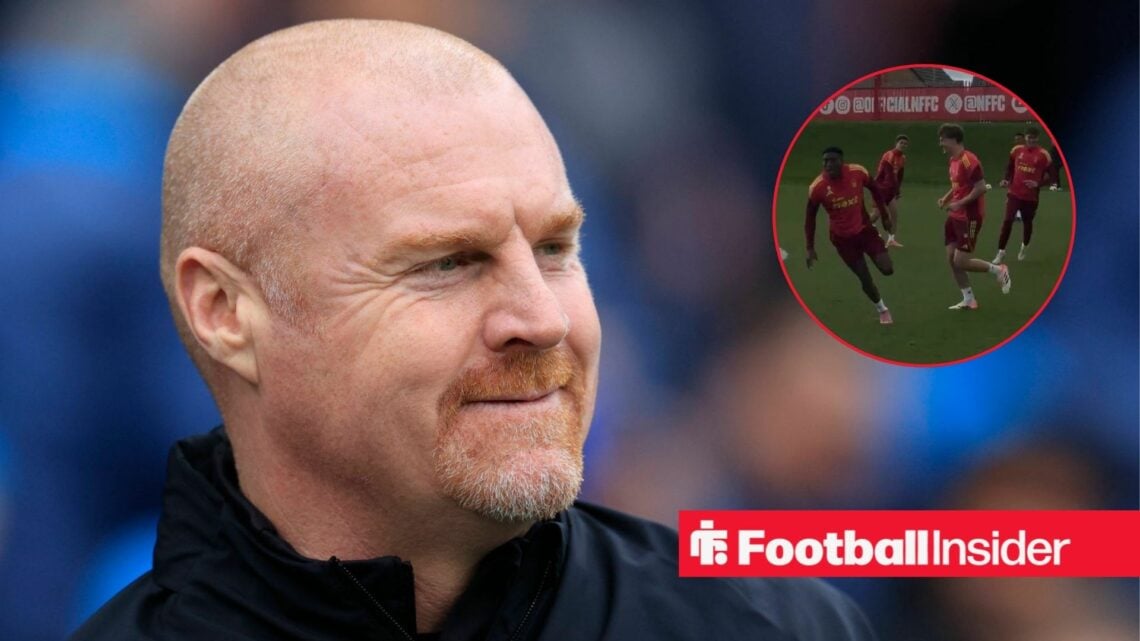 Sean Dyche next to a circular inset of Nottingham Forest training