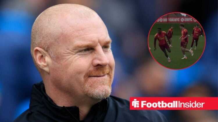 Sean Dyche next to a circular inset of Nottingham Forest training
