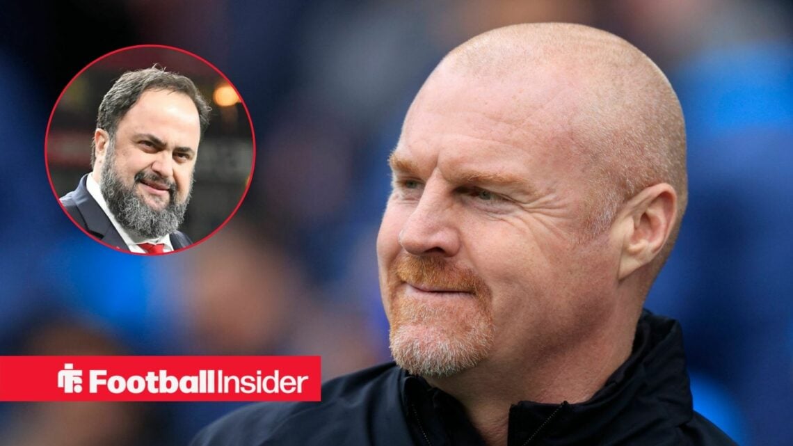 Sean Dyche next to a circular inset of Evangelos Marinakis