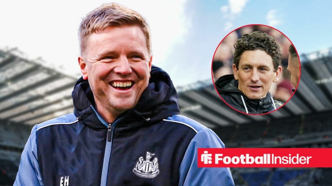 Newcastle manager Eddie Howe laughing with Brentford manager Keith Andrews right inset