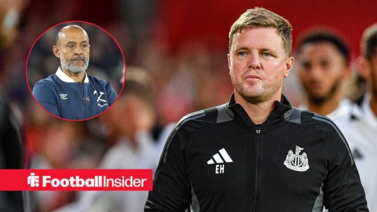 Eddie Howe on the pitch, Nuno Espirito Santo in a circular inset
