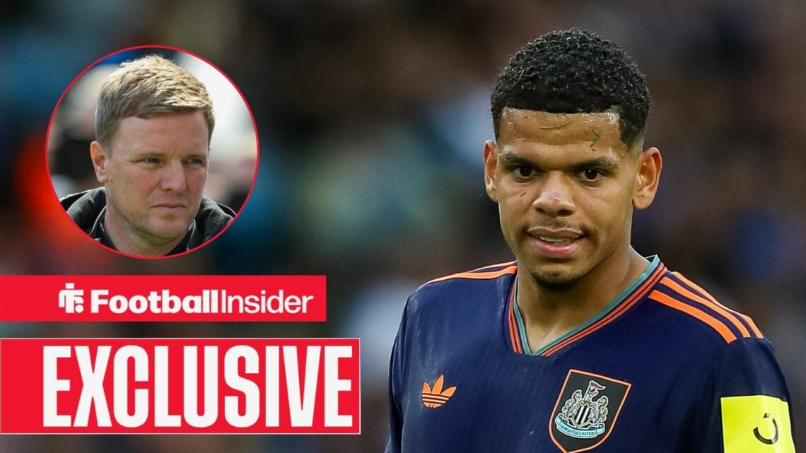 Eddie Howe looking serious on the left wtith William Osula looking concerned on the right