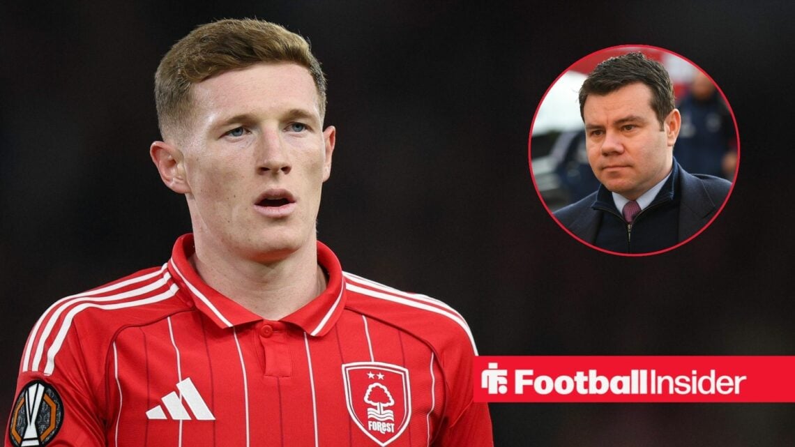 Elliot Anderson playing for Nottingham Forest, Ross Wilson in a circular inset