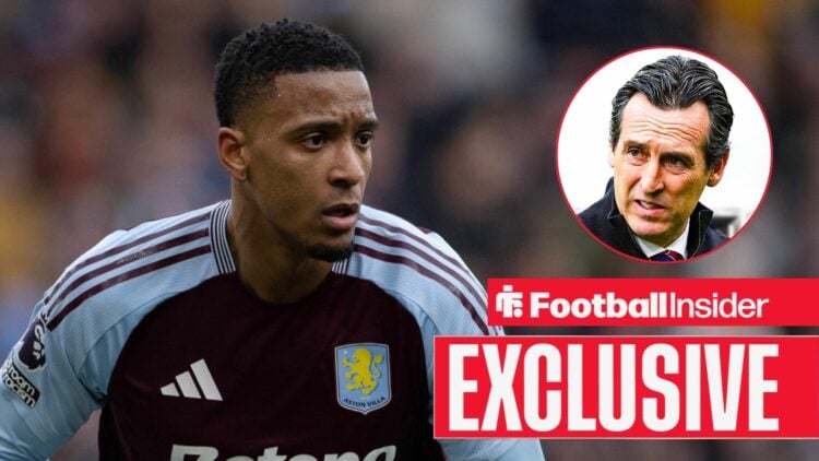 Ezri Konsa next to a circular inset of Unai Emery