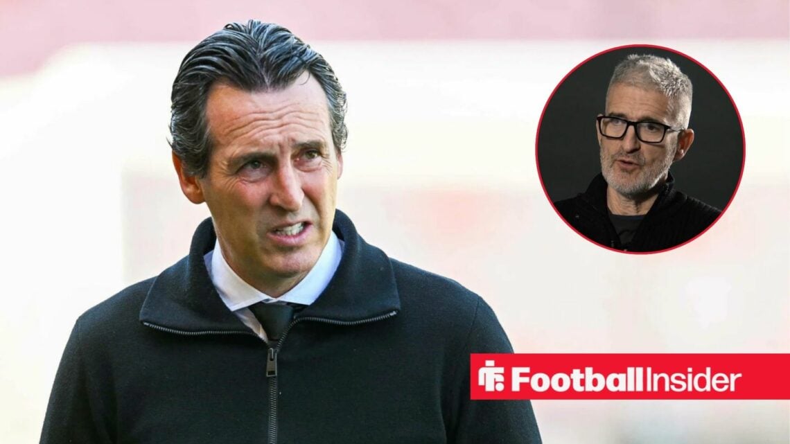 Unai Emery next to Roberto Olabe in a circular inset