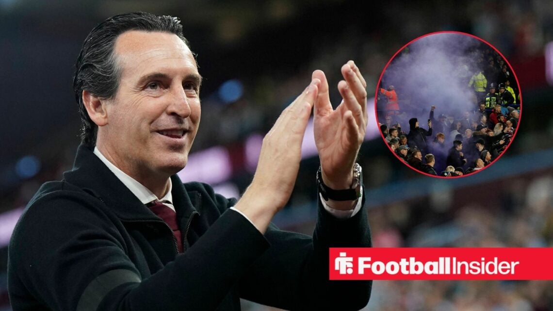 Unai Emery with Aston Villa fans inset