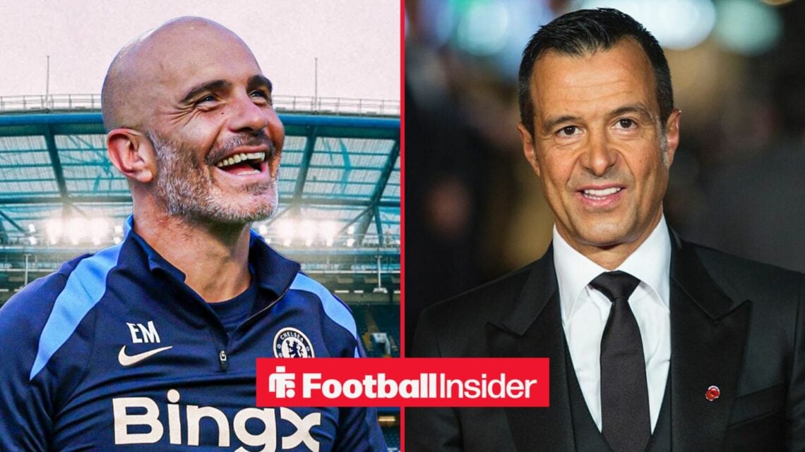 Enzo Maresca looking happy alongside Jorge Mendes smiling