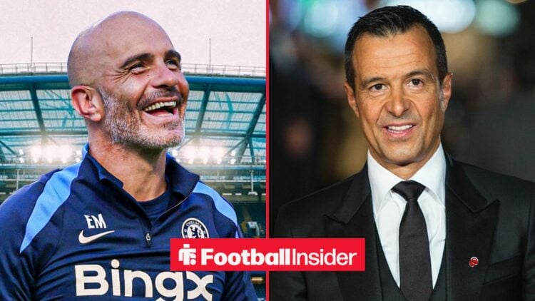 Enzo Maresca looking happy alongside Jorge Mendes smiling