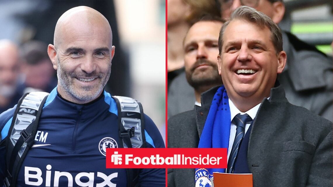 Enzo Maresca looking happy alongside Todd Boehly smiling