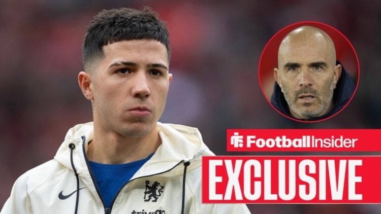 Enzo Fernandez looking serious on the left with a shocked Enzo Maresca on the right
