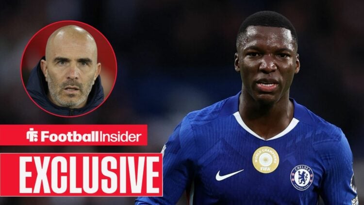 Enzo Maresca looking shocked on the left with Moises Caicedo determined on the right