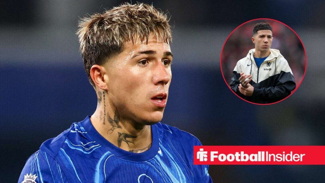 Chelsea midfielder Enzo Fernandez with an inset of Enzo Fernandez