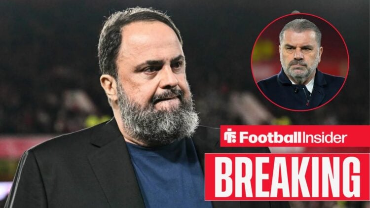 Evangelos Marinakis looking upset with Ange Postecoglou included in a circular inset