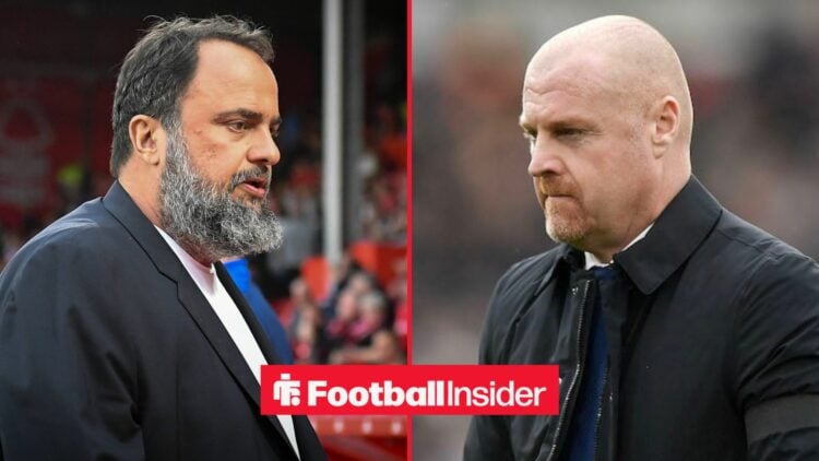 Evangelos Marinakis looking serious alongside Sean Dyche looking focused