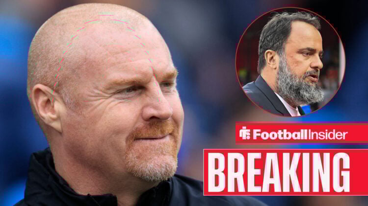 Sean Dyche with Evangelos Marinakis inset and breaking news banner