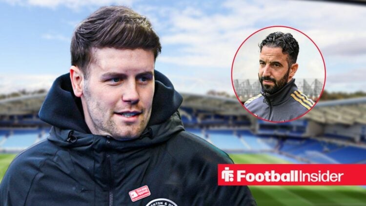 Brighton's Fabian Hurzeler smiling with Man United's Ruben Amorim