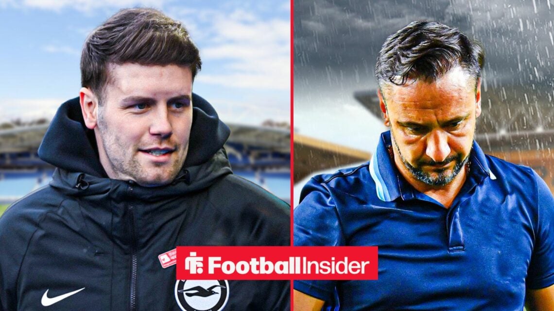 Brighton boss Fabian Hurzeler looking upbeat alongside an image of Wolves boss Vitor Pereira looking concerned