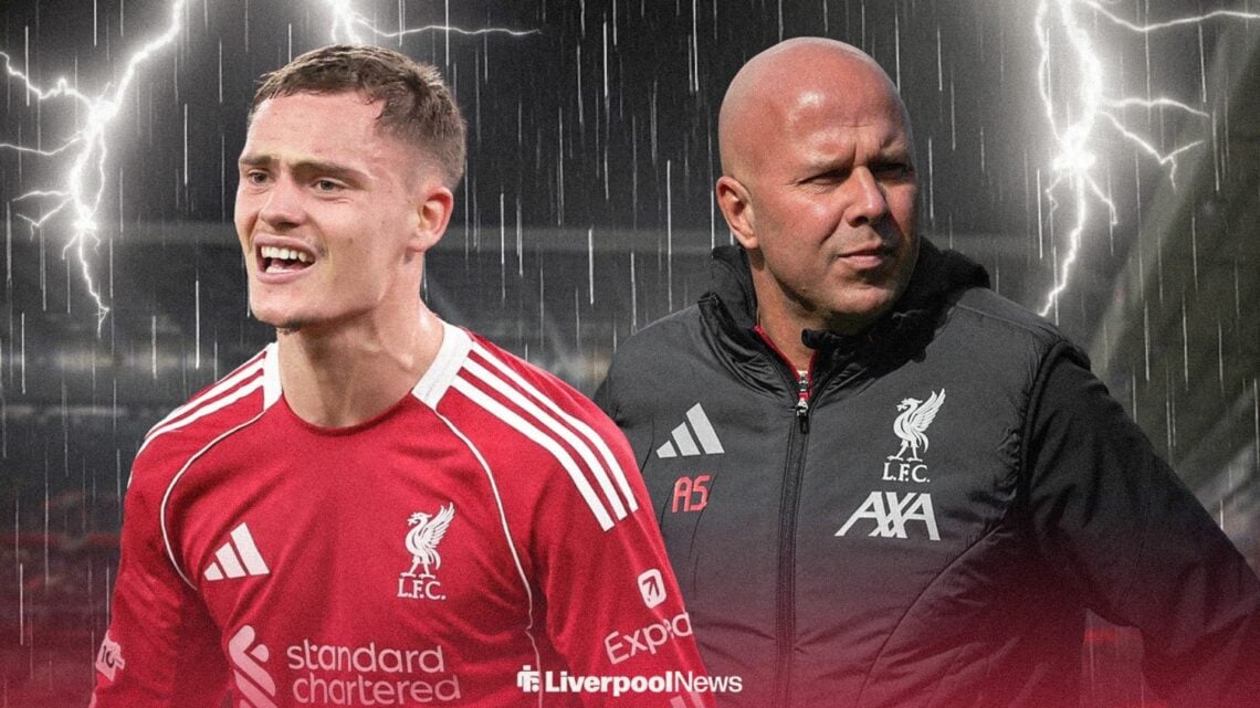 Florian Wirtz and Arne Slot in rain and lightning at Anfield