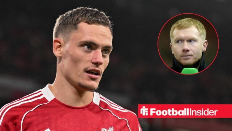 Florian Wirtz talking and Paul Scholes in inset