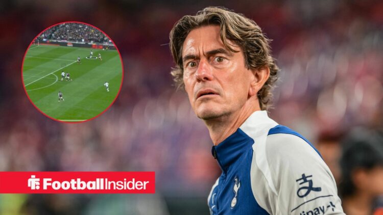 Tottenham boss Thomas Frank with an inset of Mohammed Kudus dribbling