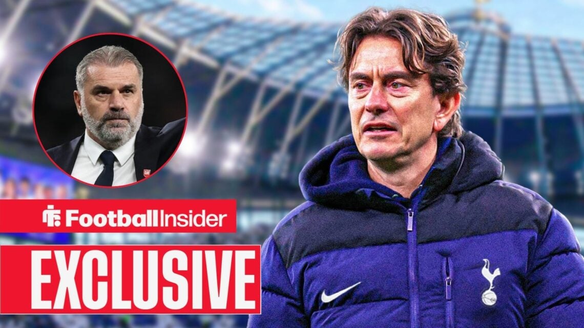 Thomas Frank next to a circular inset of Ange Postecoglou