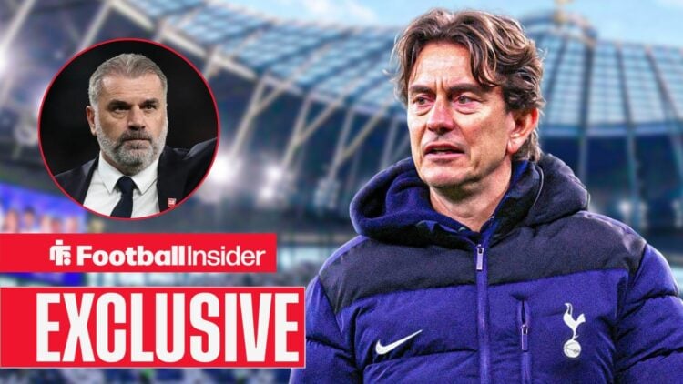 Thomas Frank next to a circular inset of Ange Postecoglou