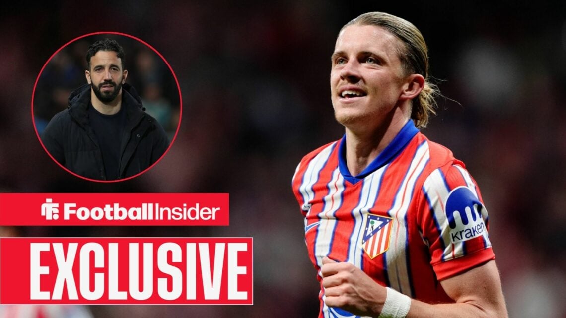 Conor Gallagher next to a circular inset of Ruben Amorim