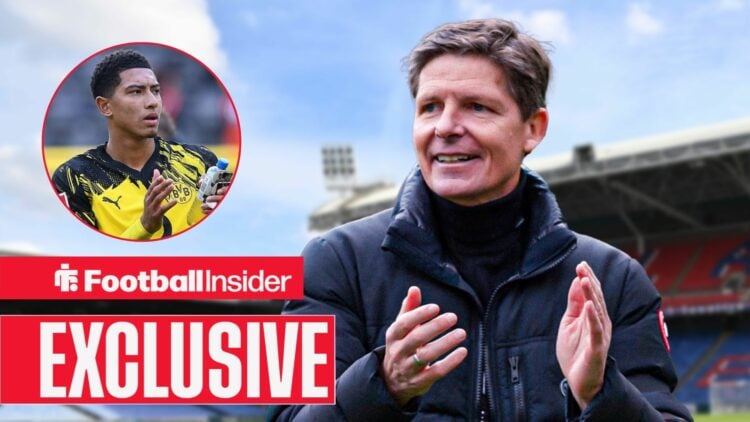 Oliver Glasner next to a circular inset of Jobe Bellingham