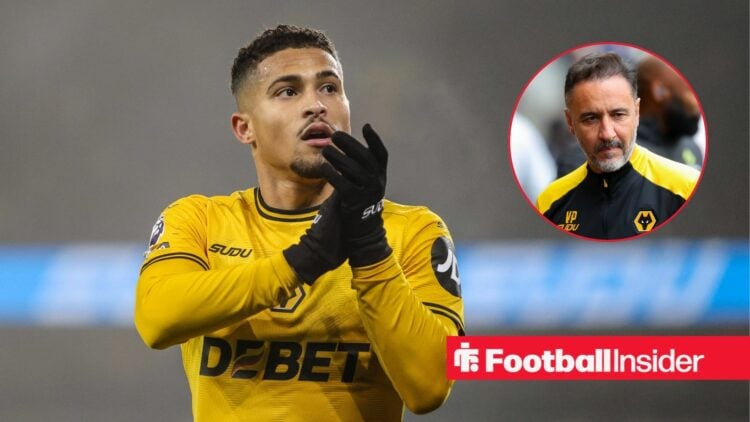 Wolves star Joao Gomes clapping with Vitor Pereira inset