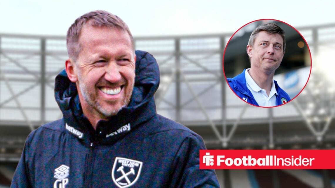 Graham Potter at the London Stadium, with Jon Dahl Tomasson in a circular inset