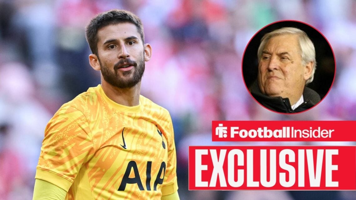 Guglielmo Vicario looking focused on the left for Tottenham and Keith Hackett serious on the right