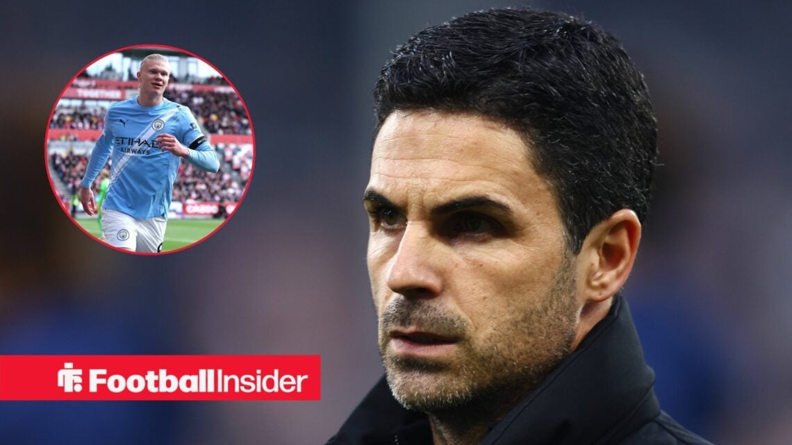 Arsenal boss Mikel Arteta with Manchester City striker Erling Haaland inset