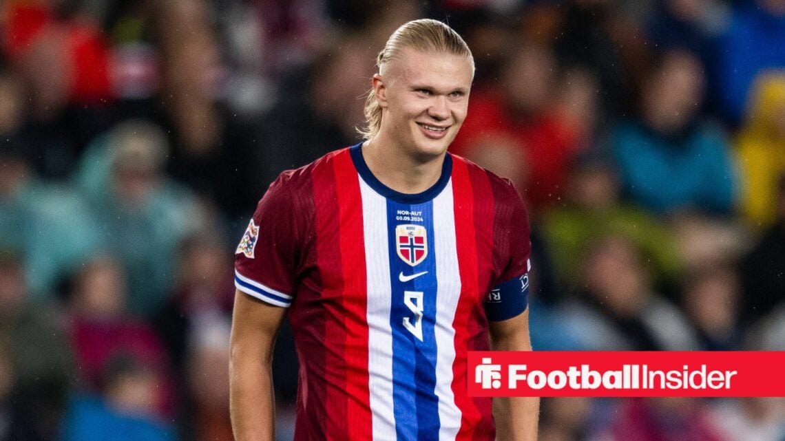 Erling Haaland smiling in a Norway kit