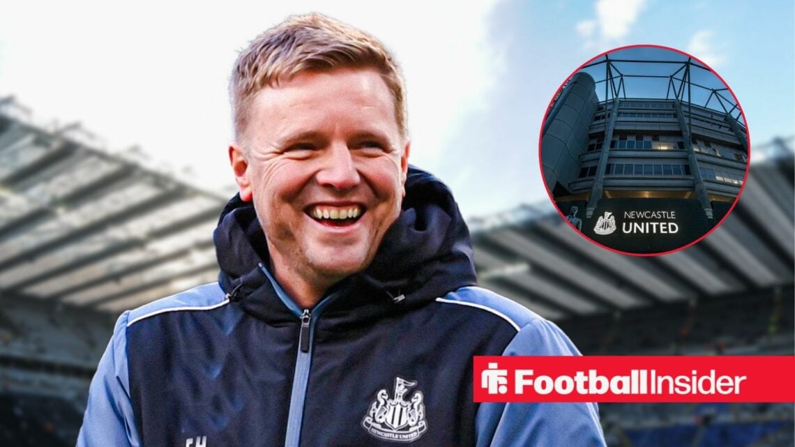 Eddie Howe looks at St James' Park in a circular inset