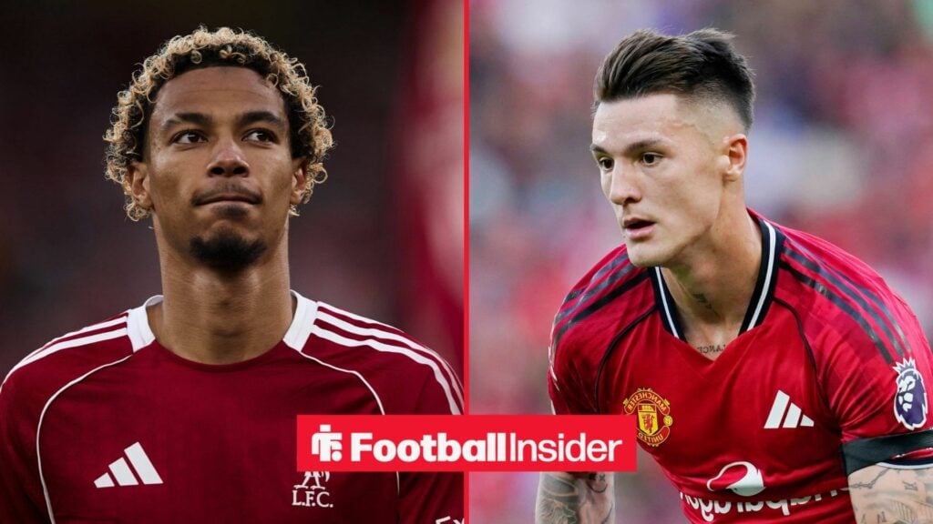 Hugo Ekitike looking focused on the left with Benjamin Sesko on the right running