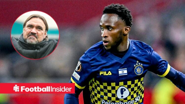 Issouf Sissokho in action for Maccabi Tel Aviv, with Daniel Farke in a circular inset