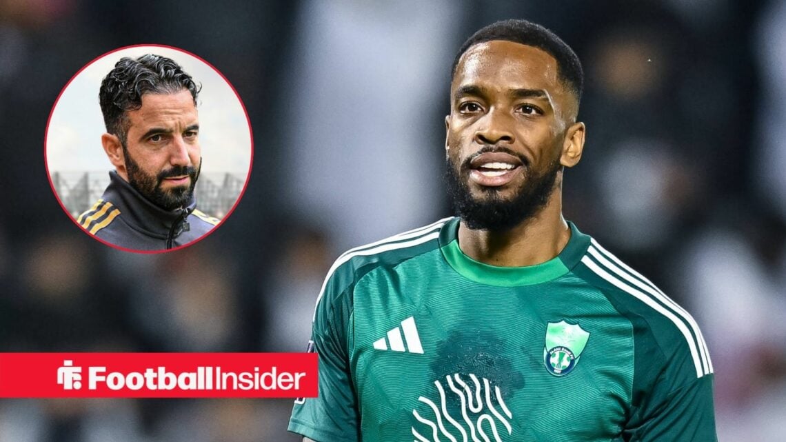 Ivan Toney in action for Al-Ahli, with Ruben Amorim in a circular inset