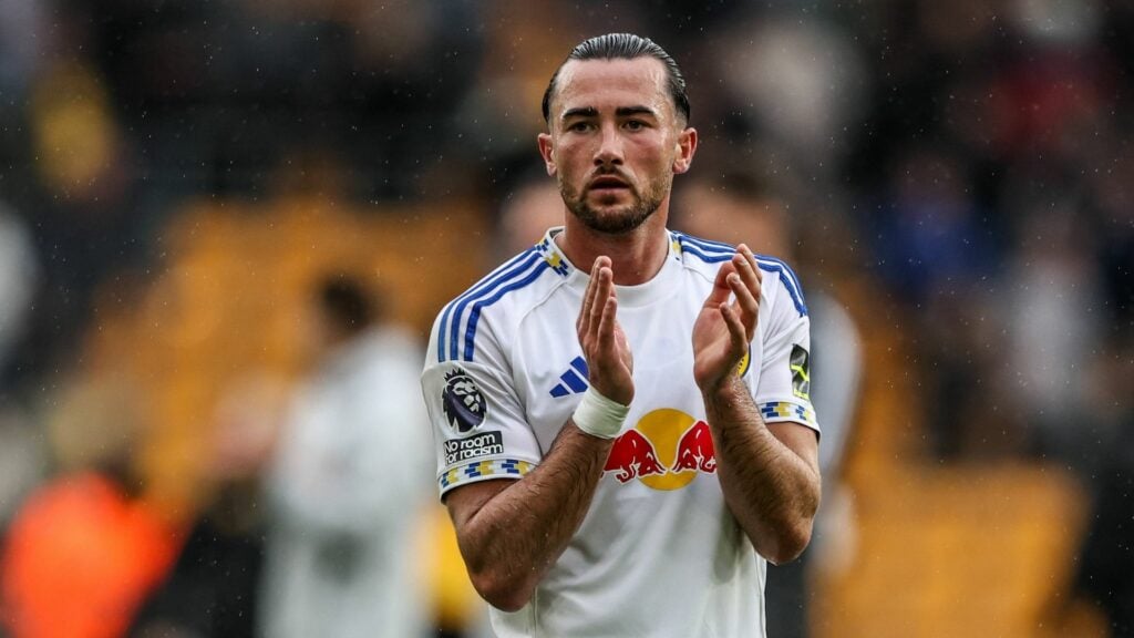 Jack Harrison applauding the Leeds fans