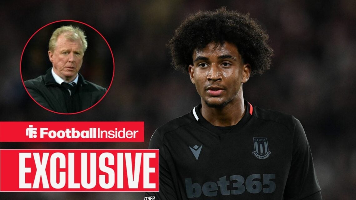 Jaden Dixon in action for Stoke City, with Steve McClaren in a circular inset